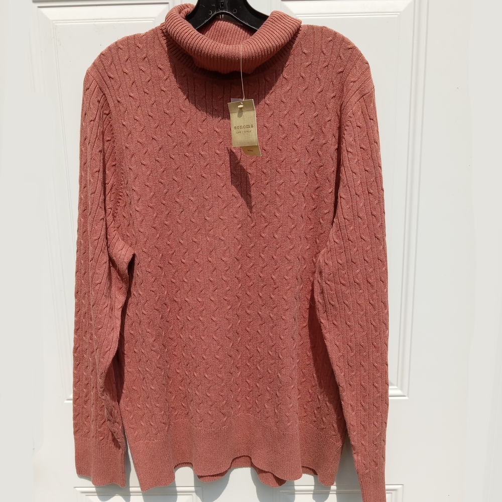 Cable Knit Cotton Turtleneck Sweater Burnt Orange Women's 2X